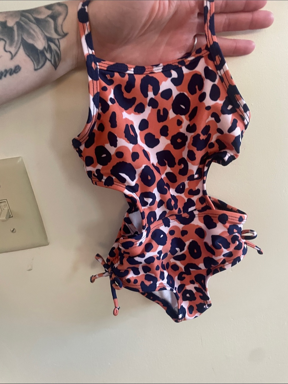 Cat & Jack Orange and Navy Leopard Print Girls One-Piece Swimsuit